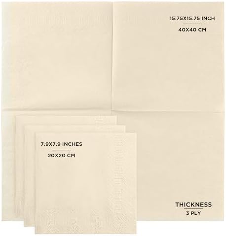 Cream Dinner Napkins, 3-Ply, 125 Count – Premium Disposable Paper Napkins for Parties, Weddings, Restaurants, Bars & Events, European Made