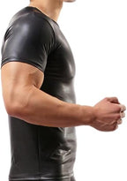 Men's Sexy Leather T-Shirt Slim Nightwear Tops Wet Look Undershirt Black