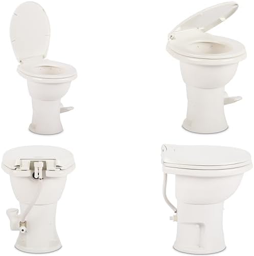 Dometic Model 410 Complete RV Toilet – Round Porcelain Bowl, Universal Fit & 2-Bolt Mount, 18" Chair Height Residential-Style, Gravity Flush Toilet with Soft-Close Seat, White (9610008259)