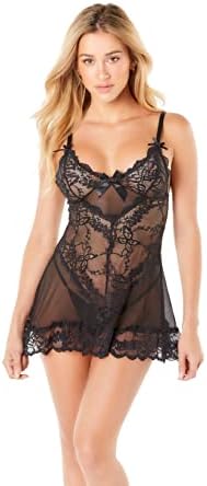 Oh la la Cheri Women's Soft Cup Ruffle Bottom Babydoll lace lingerie set