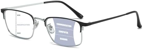JOLLYNOVA Progressive Reading Glasses Men,Titanium Metal Frame Blue Light Blocking Anti Eyestrain Multifocus Computer Readers