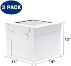 JJO Tall Cake Boxes for Tier Cakes, 14x14x12 Inches 3 Pack,Whie Cake Boxes with Window,Disposable Cake Containers, Sturdy Wedding Tall Cake Carrier