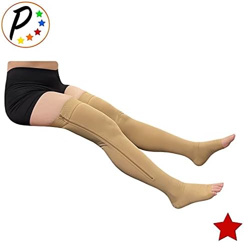 Presadee Thigh High Open Toe 20-30 mmHg Firm Compression Leg with YKK Zipper (Beige, 2)