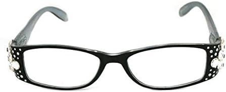 NY FIFTH AVENUE Merkel (Bling) The Diamond Crystal Shape Women Reading Glasses (Clear) Genuine European Crystals Black Frame