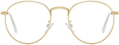 Junsika Round Blue Light Glasses for Women Men Retro Circle Computer Gaming Glasses Clear Lens Metal Frame Eyeglasses
