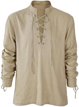 Men's Renaissance Shirt Pirate Medieval Viking top Linen Long Sleeved Halloween Costume
