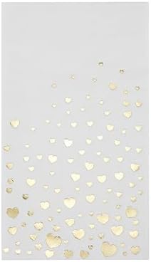 Stylish Gold Dinner Napkins, Disposable White and Gold Napkins, 100 Heart Napkins, 7.5 x 4.25 Inch Wedding Napkins for Reception, 3-Ply Gold Paper Dinner Napkins for Wedding Reception