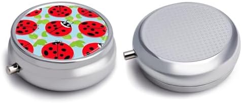 Red Ladybug Pattern Medicine Pill Case, 3 Compartment Round Pill Box, Portable Decorative Medicine Organizer for Pocket Or Purse Vitamin Organize