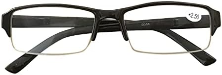 6 Pack Mens Rectangular Half Frame Blue Light Blocking Reading Glasses Black Spring Hinge Readers