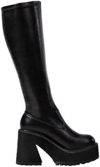 Women Elastic Round Toe Motorcycle Combat Punk Boots Knee High Platform Chunky Block High Heel Sock Boots