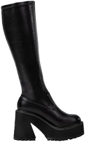 Women Elastic Round Toe Motorcycle Combat Punk Boots Knee High Platform Chunky Block High Heel Sock Boots