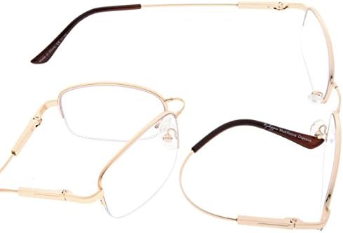 Eyekepper Half-Rim UV Protection Progressive Reading Glasses 3 Levels Multifocus Readers Men Women Bendable Memory Frame (Gold, 2.00)