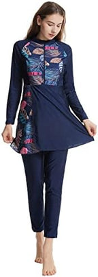 Muslim Swimsuits for Women Long Sleeve Built-in Bra Swimming Tops + Swimming Pants + Hijab Burkini Full Cover Swimwear