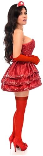Daisy corsets womens Daisy Corsets Top Drawer 5 Pc Red Sequin Nurse Corset Costume
