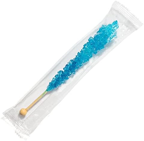 Blue Rock Candy Sugar Sticks - Blue Raspberry Flavored - 36 Individually Wrapped Candy Party Favors