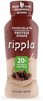 Ripple Vegan Protein Shake | Chocolate | 20g Nutritious Plant Based Pea Protein | Shelf Stable | No GMOs, Soy, Nut, Gluten, Lactose | 12 Oz, 12 Pack