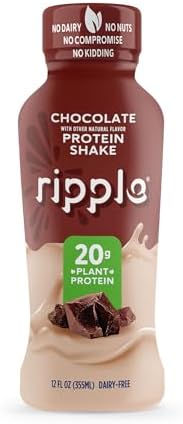 Ripple Vegan Protein Shake | Chocolate | 20g Nutritious Plant Based Pea Protein | Shelf Stable | No GMOs, Soy, Nut, Gluten, Lactose | 12 Oz, 12 Pack