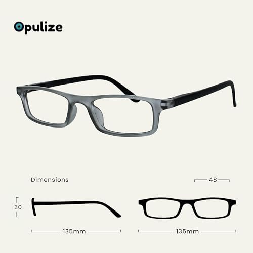 OPULIZE TED Reading Glasses for Women Men, Narrow Rectangular Matt Frame with Spring Hinges