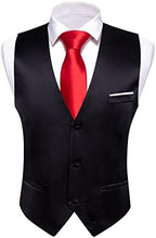Barry.Wang Vest for Men Business/Leisure Dress Suit Vests V-neck 2 Pockets Wedding Party Tuxedo Satin Waistcoat