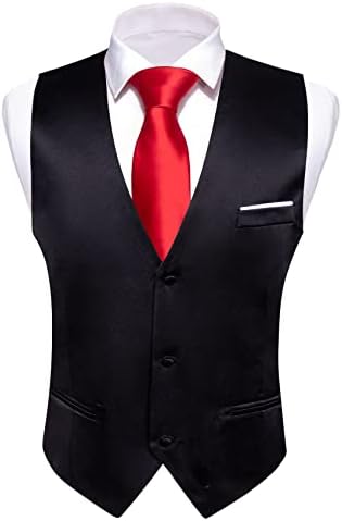 Barry.Wang Vest for Men Business/Leisure Dress Suit Vests V-neck 2 Pockets Wedding Party Tuxedo Satin Waistcoat