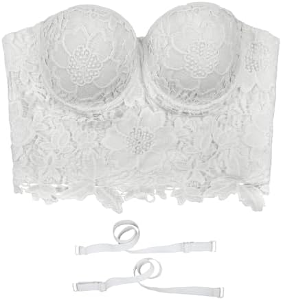 ELLACCI Women's Floral Lace Bustier Crop Top Gothic Corset Bra Tops White