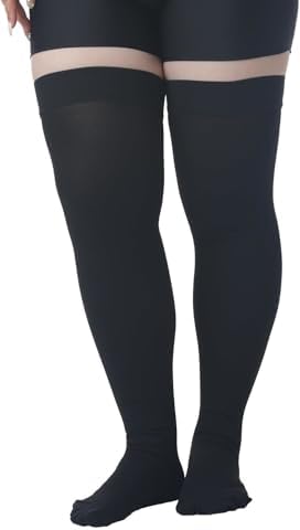 MGANG Plus Size 3XL Extra Wide Ankle and Silicone Band, 20-30 mmHg Compression Stockings for Men and Women, Closed Toe, Thigh High Compression Socks, Support for Varicose Veins, Edema, Travel, Flight