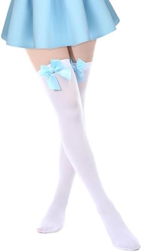 Syhood Valentine's Day Thigh High Stockings with Satin Bow Women Opaque Thigh High Socks over Knee for Daily Wear Mardi Gras