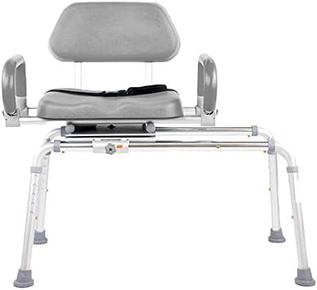 Carousel Sliding Shower Chair Transfer Bench with Swivel Seat, Premium Padded Bath, with Pivoting Arms, Adjustable Space Saving Design for Tubs, Shower, for Handicap & Seniors, Gray