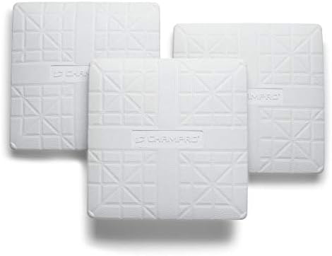 CHAMPRO Pro Style Molded Rubber Base Set of 3 Ground Anchored Bases for Baseball and Softball, White, 15" x 3"