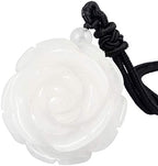 Nupuyai Hand Carved Flower Stone Pendant Necklace for Women, Handcraft Rose Pendant with Chain for Mom Adjustable 27.5"