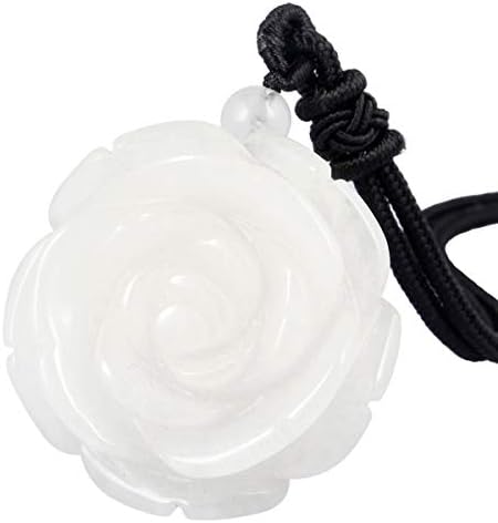 Nupuyai Hand Carved Flower Stone Pendant Necklace for Women, Handcraft Rose Pendant with Chain for Mom Adjustable 27.5"
