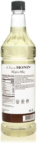 Monin - Mojito Mix Syrup, Sweet Herbal Mint Flavor, Great for Frozen Cocktails, Mocktails, & Delicious Desserts, Gluten-Free, Vegan (1 Liter, 4-Pack)
