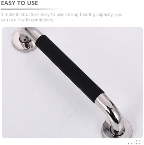 304 Stainless Steel Non-Slip Toilet and Shower Handrail Grab Bars with Silicone Grip, 25-30cm Black, 2pcs Bathroom Safety Handrails for Elderly and Disabled Users