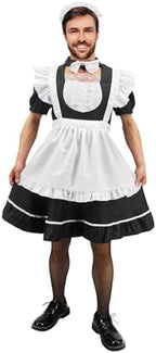 Men's Maid Cosplay Costume Dress Suit, Big Hemline Flared Outfit, Funny Stage Performance Cosplay Set