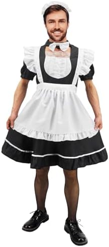 Men's Maid Cosplay Costume Dress Suit, Big Hemline Flared Outfit, Funny Stage Performance Cosplay Set