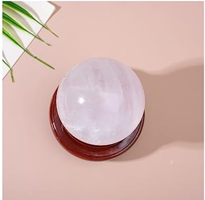 Natural White Calcite Crystal Sphere Healing Gemstone Ball Sculpture Figurine with Wooden Stand for Divination Home Decoration 40mm