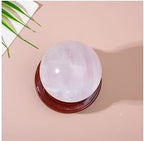 Natural White Calcite Crystal Sphere Healing Gemstone Ball Sculpture Figurine with Wooden Stand for Divination Home Decoration 40mm