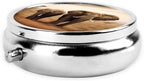 Wild Animals Elephants Print Pill Box 3 Compartment Round Pill Case with Mirror Metal Pill Organizer Travel Pillbox Mini Medicine Storage Box for Pocket Purse