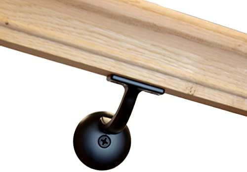 Solid Red Oak Handrail Kit with Wall Returns and Wall Mount Brackets (Matching Screws Included). 6010 Profile Unfinished. Indoor Use Only. (3 Ft, Black)
