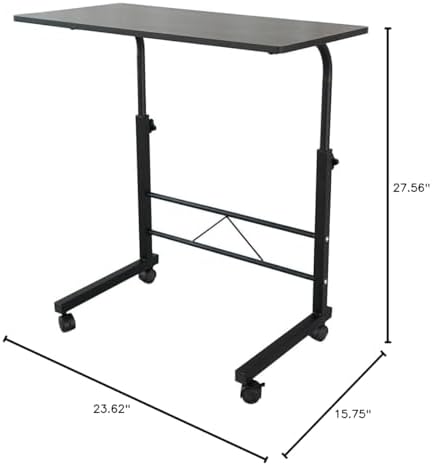Side Table with Wheels,Snack Side Table with Castors Mobile End Table Height Adjustable Computer Stand Portable Workstation Snack Tables for Bed and Sofa Laptop (S, with Baffle, Black C)