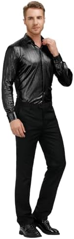 PJ PAUL JONES Men's 70s Disco Shirts Luxury Metallic Sequins Button Down Long Sleeve Party Shirt Nightclub Costume Tops