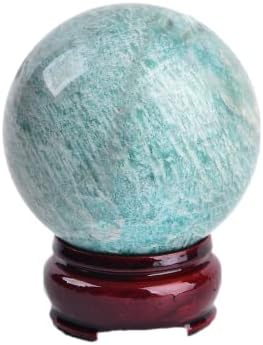 JIC Gem Amazonite Crystal Ball with Wood Stand Gemstone Sphere, Healing Crystal Balls for Reiki Chakra Decoration Fengshui (3-3.5inch)