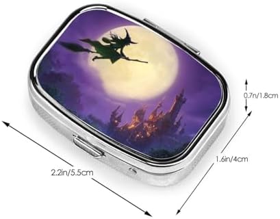 Square Pill Box 2 Compartment Medicine Pill Case Witch Party Halloween Pill Box for Purse Pocket Waterproof Metal Pill Container Portable Pill Holder Mini Pill Organizer for Travel or Daily