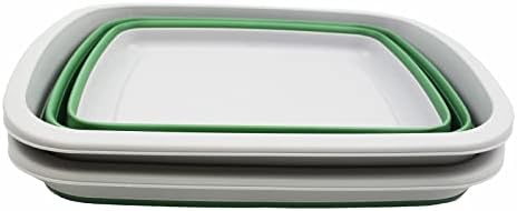 SAMMART 10L (2.6 gallons) Collapsible Plastic Washing Tub-Foldable Tub-Portable Washing Basin/Washtub-Space Saving Outdoor Pop up (Grey/Dark Sea Green (Set of 2))