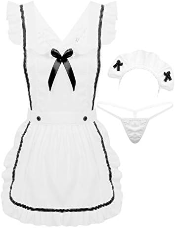 Freebily Sexy Women's Lingerie Set French Maid Retro Apron Kitchen Cooking Cosplay Uniform Outfit Set