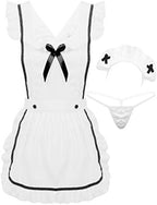 Freebily Sexy Women's Lingerie Set French Maid Retro Apron Kitchen Cooking Cosplay Uniform Outfit Set