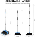 NACENA Broom and Dustpan Set, 52-in Long Adjustable Handle Broom Dustpan Combo with Dustpan Teeth to Automatically Clean Hair Suitable for Home Kitchen Office Hall Floor（Black&Blue）