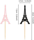 Ercadio 24 Pack Paris Party Cupcake Toppers Pink Black Paris Eiffel Tower Theme Cake Decoration Picks Romantic Eiffel Tower for Girls Birthday Romantic themes Party Decor Supplies