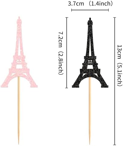 Ercadio 24 Pack Paris Party Cupcake Toppers Pink Black Paris Eiffel Tower Theme Cake Decoration Picks Romantic Eiffel Tower for Girls Birthday Romantic themes Party Decor Supplies