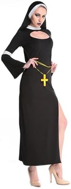 GRAJTCIN Halloween Nun Costume for Women Plus Size 4-Pcs Mother Cosplay Dress Scary Nun Habit